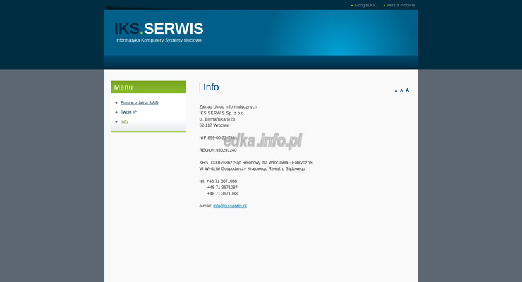 zaklad-uslug-informatycznych-iks-serwis-sp-z-o-o wygląd strony
